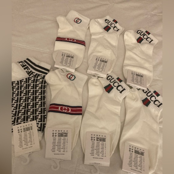 Gucci, & Fendi White Socks with Logo and Stripes - Picture 1 of 4